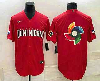 Mens Dominican Republic Baseball 2023 Red World Big Logo With Patch Classic Stitched Jerseys